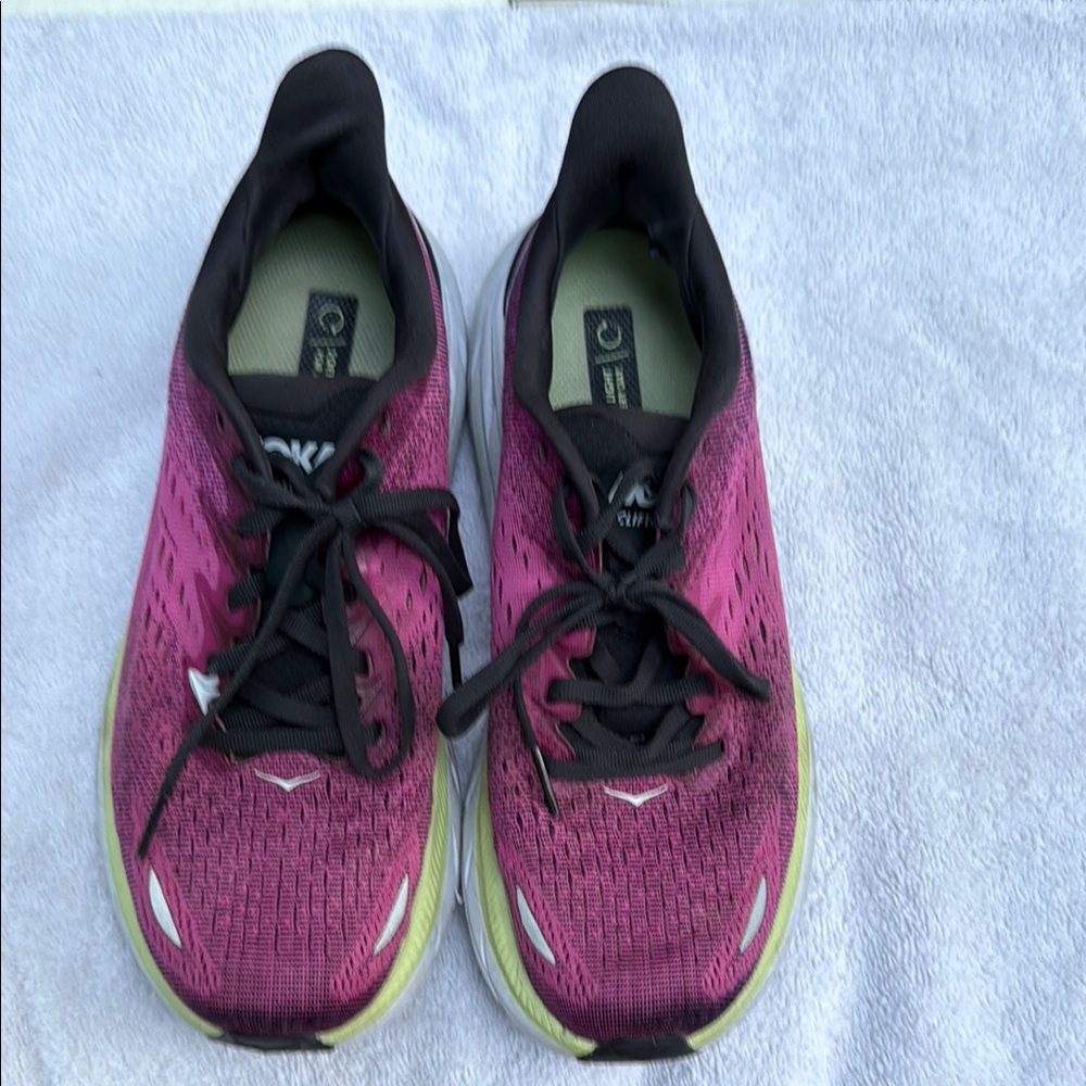 Hoka Pink and Black Athletic Shoes with Mesh Upper